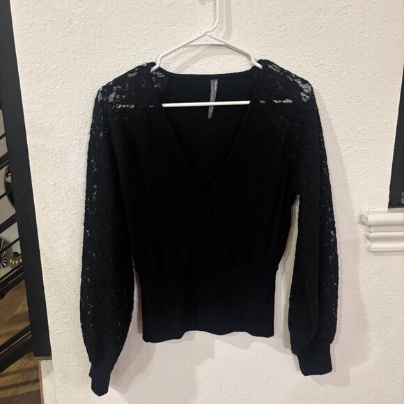 Anthropologie Lace Sleeve V Neck Sweater - Picture 6 of 7